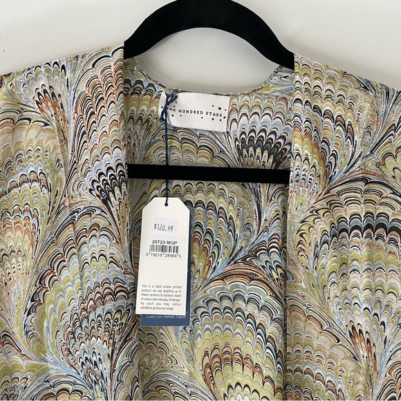 One Hundred Stars Long Kimono Marbled Green - Picture 3 of 8